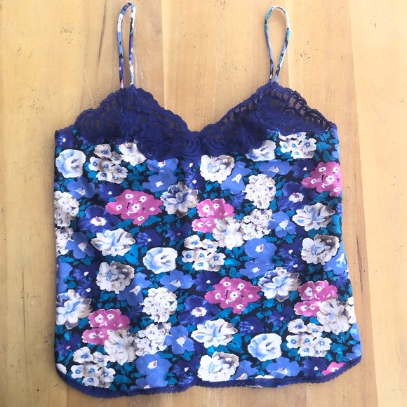 Vintage Floral Camisole Slip Top Purple Lace Satin Rosette Romantic Lingerie Med - Picture 6 of 16